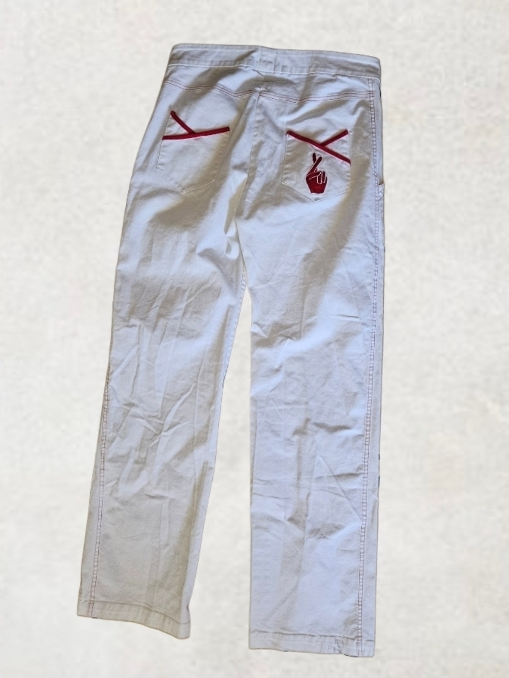 Death To Argyle White Straight-Leg Pants with Red Trim